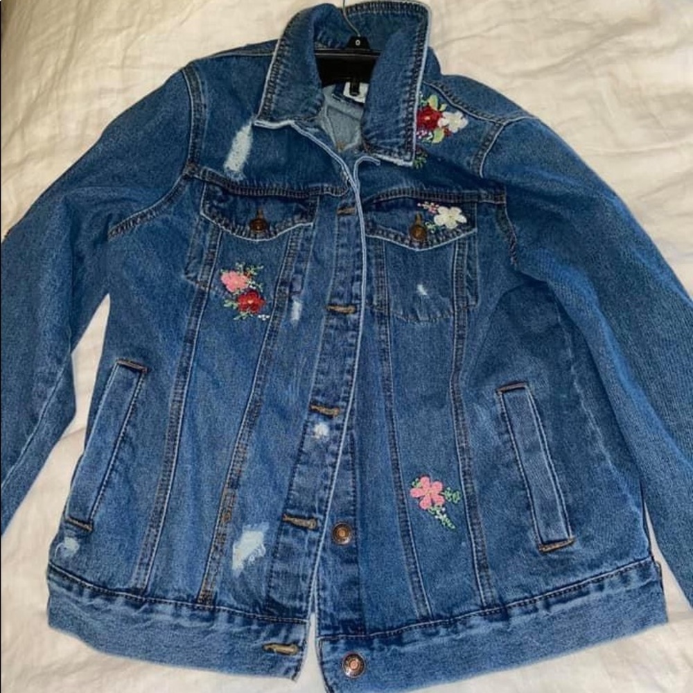 Distressed Floral Jean Jacket